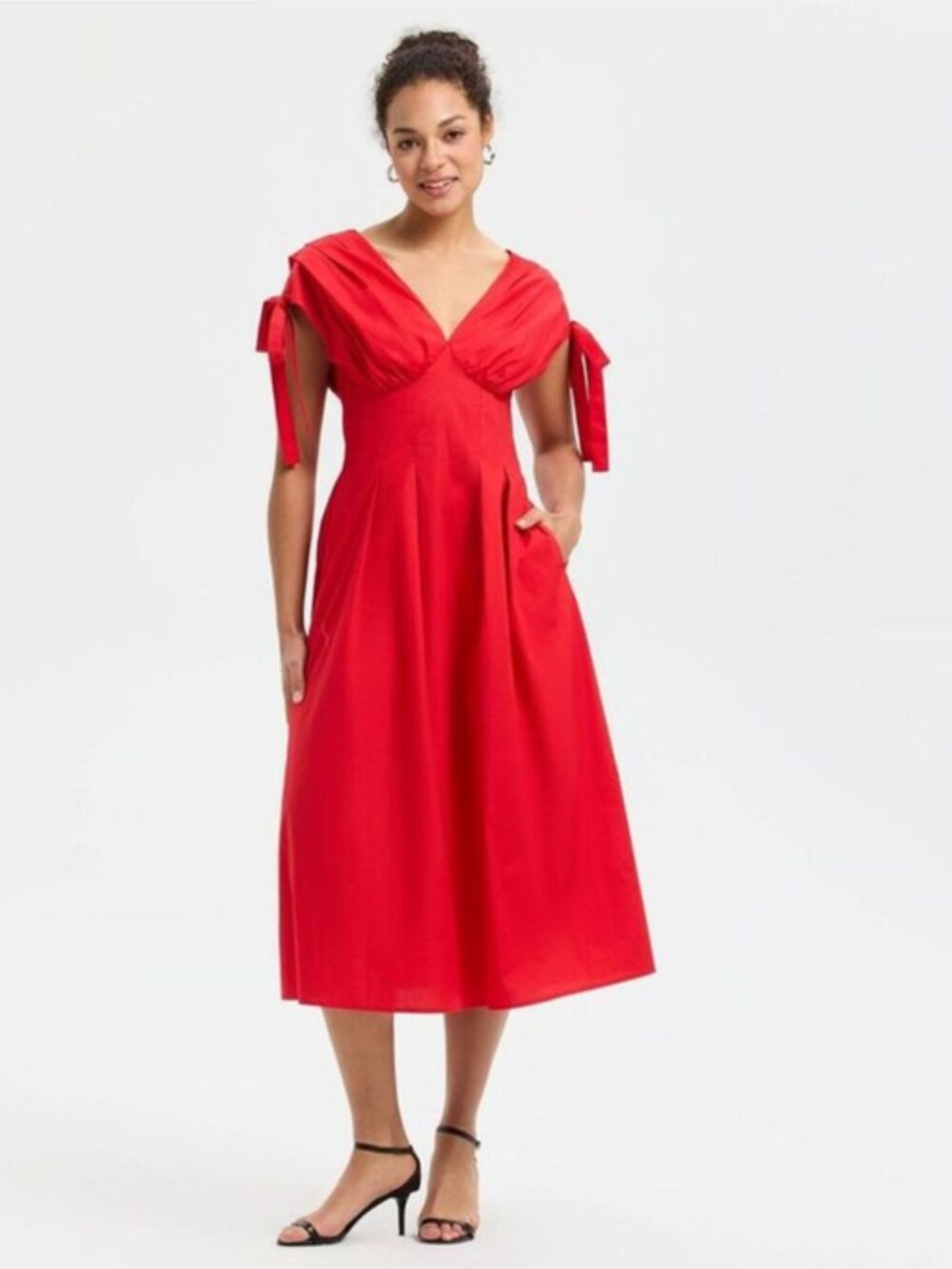 Women's Tie Shoulder Midi Dress - A New Day Red M